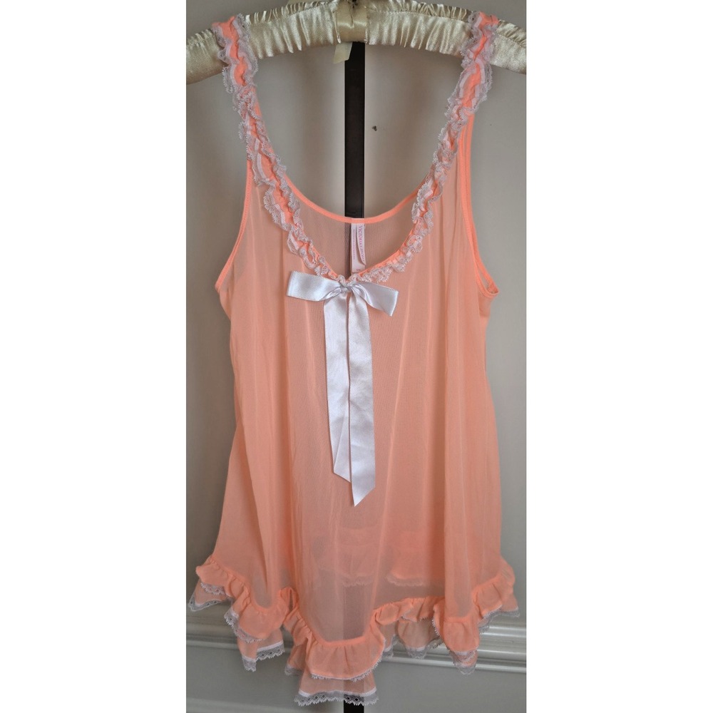 Victoria Secret Womens M Orange Dream Lace Trim Lingerie Cami Satin Bow‎